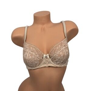 Victoria's Secret Body by Victoria Unlined Demi Bra Size 34D Beige Floral Lace